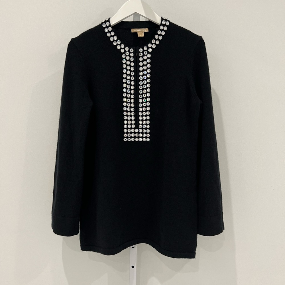 MICHAEL KORS BLACK CASHMERE CRYSTAL SWEATER SIZE MEDIUM
